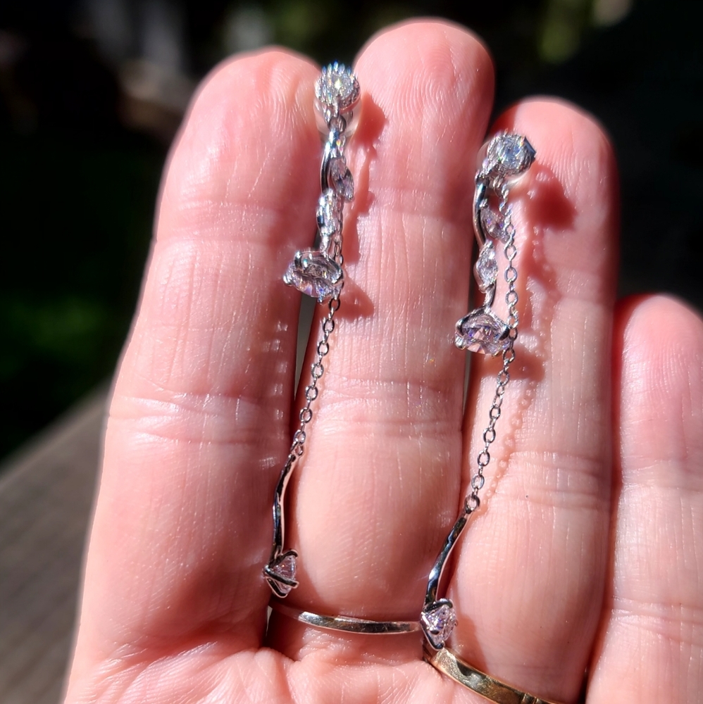 Dainty delicate white sapphire & silver earrings - Picture 6 of 9